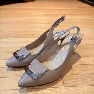 Geox Taupe Slingback Heels with Buckle